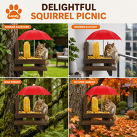 Mangeoire à écureuils en bois avec parasol, station d'alimentation créative pour animaux sauvages, pour la décoration de jardin extérieur