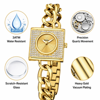 Montre de luxe pour femme à cadran carré entièrement sertie de diamants, Chenlong, étanche, à quartz, avec bracelet en alliage et aiguilles.
