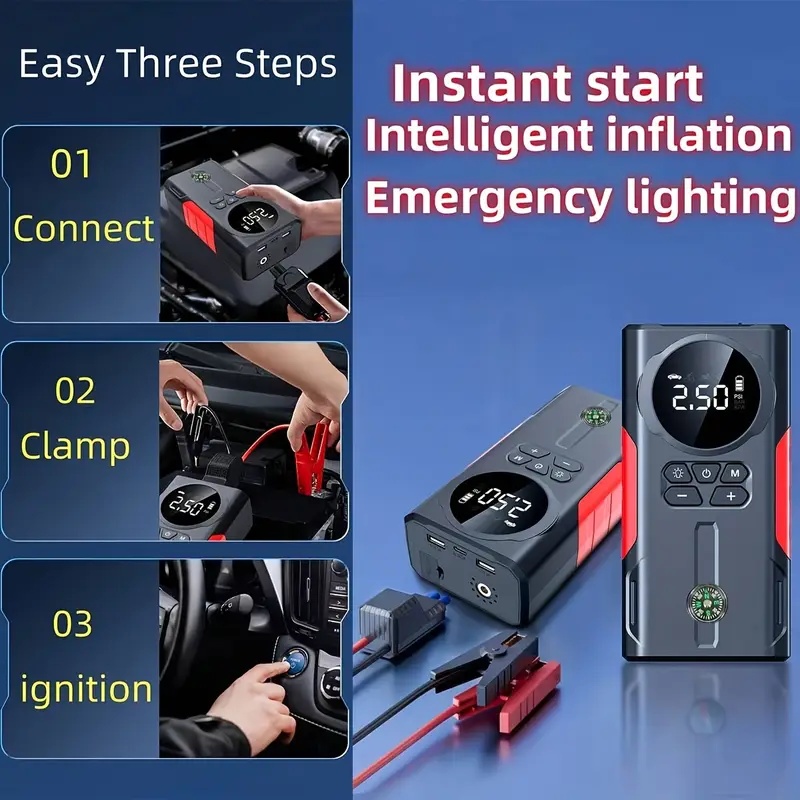 ORANGLES Portable 6 in 1 Jump Starter with Air Inflator Power Bank Tire Pump Emergency Light Car Battery Booster Saudi Arabia Bahrain - full product showcase - displaying specifications - Image 5 of 5 | adapts to any space | Portable 6 in 1 Jump Starter with Air Inflator Power Bank Tire Pump Emergency Light Car Battery Booster Saudi Arabia Bahrain deal New Jersey | Free Shipping ORANGLES