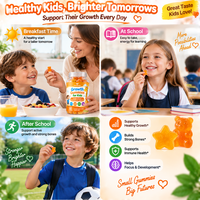 Groei Gummies voor Kinderen, Ondersteuning Botontwikkeling, Calcium, Vitamine D3, K2, Zink, Suiker Vrij, Private Label, Groothandel