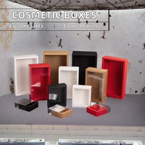 Custom Kraft Paper Gift <b>Box</b> PVC Frosted Transparent Lid Rectangle Cosmetic Packaging Flat Red Black White Cardboard Wig Embossed - Product Image 2