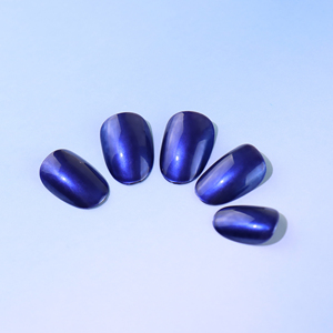 Faux <span class=keywords><strong>ongles</strong></span> à presser en ABS chromé argenté, <span class=keywords><strong>bleu</strong></span> métallisé, forme ovale, 24 pièces, couvrance totale, certifiés CE, pré-conçus - Product Image 4