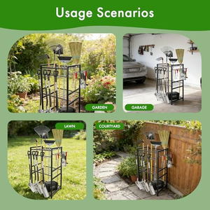 Livraison en 7 jours, Étagères de rangement robustes à 3 niveaux réglables pour outils de jardin et de garage, sans fil, avec crochets pour l'extérieur - Product Image 5