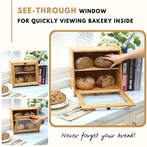 Boîte à pain en bambou Longfeng à double couche avec porte en verre, meuble de rangement pour comptoir de cuisine - Product Image 4