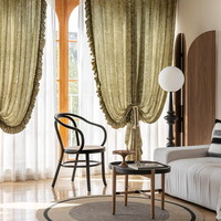 Rideaux Translucides Vert Foncé Style Rétro Français avec Bord Volanté, Voilage Jacquard Feuille Filtrant la Lumière pour Salon