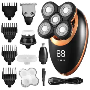 Ultimate Men's Cordless Rechargeable Wet-Dry Electric Shaver Skull Bald Head Design Waterproof Rotary Blades Nose Trimmer Brush