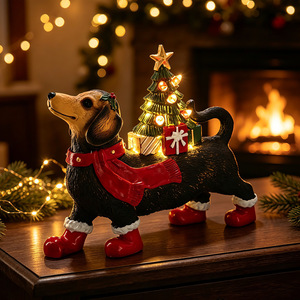 Figurine de Noël en résine <span class=keywords><strong>Teckel</strong></span> Mei Yu, Décoration de maison pour les fêtes, Ornement de bureau pour scène lumineuse d'arbre de Noël - Product Image 3