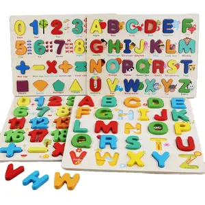 Großhandel Kinder pädagogische Holz 3D Alphabet Puzzles Montessori Holz ABC Buchstaben und Zahlen Lern brett Spielzeug für Kleinkinder