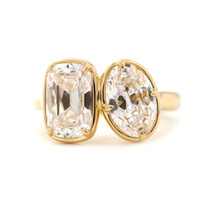 Gemnel Hochwertiger Schmuck Statement Zweisteinring 925 Sterling Silber Vergoldet Kissenförmiger Ovaler CZ Verlobungsring