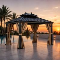 Gazebo en aluminium sur mesure avec toit double imperméable, pavillon de jardin avec moustiquaire pour cour arrière