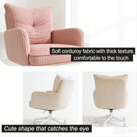 Fauteuil de bureau pivotant en velours côtelé avec accoudoirs intégrés et dossier matelassé, base blanche, idéal pour salon de beauté, bureau ou coiffeuse
