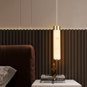 Long Cylinder Pendant <b>Light</b> Natural Marble <b>LED</b> Bedroom Bedside Lamp Modern Chinese Style Villa <b>Bar</b> Counter Lighting - Product Image 1