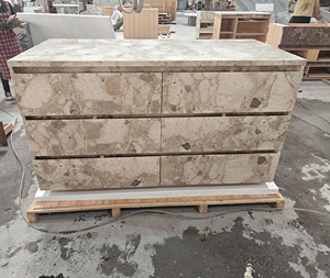 <span class=keywords><strong>Lavabo</strong></span> de tocador de baño de mármol <span class=keywords><strong>Beige</strong></span> claro único estilo minimalista fregadero individual de mármol gabinete de tocador de baño con <span class=keywords><strong>lavabo</strong></span> de cajón - Product Image 4