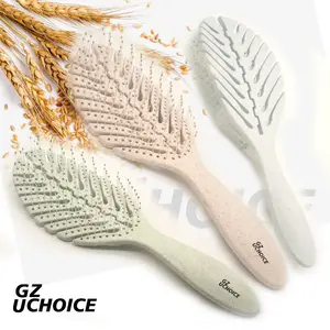 Districante spazzola per capelli paglia di grano Eco Friendly pennello a forma di foglia perline colore personalizzato e stampa del Logo