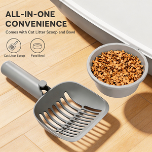 Poland Stock All-in-One <b>Cat</b> <b>Litter</b> Box with Food Bowl & Scoop 180° Full Flip Lid EU Dropshipping 51cm - Product Image 6