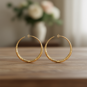 Orecchini a Cerchio in Bambù Dorato, Oro Massiccio 18K, Gioielli Raffinati da Donna per Uso Quotidiano - Product Image 2
