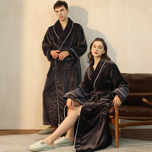 Robe de chambre longue en flanelle douce et chaude pour femme, peignoir de <span class=keywords><strong>spa</strong></span>, vêtement de nuit d'hiver - Product Image 6