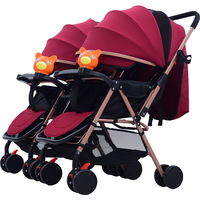 Poussette double détachable, double sens, légère, tube en acier, peut s'asseoir et se coucher, pliable, triplets