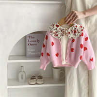 Cardigan à manches longues en tricot avec cœur pour bébé et fille, 1 pièce, marque privée, collection printemps-automne