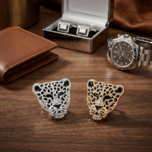 Gemelos para camisa con cabeza <span class=keywords><strong>de</strong></span> leopardo y diamantes <span class=keywords><strong>de</strong></span> imitación, cubrebotones decorativos con diamantes <span class=keywords><strong>de</strong></span> imitación para cuello <span class=keywords><strong>de</strong></span> flor - Product Image 1
