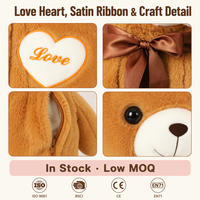Grande peluche d'ours en peluche non rembourrée, avec coques extérieures, ruban de satin motif cœur, yeux perlés, fermeture éclair au dos, peaux plates, pour anniversaire, en coton PP