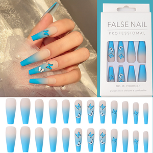 <span class=keywords><strong>Uñas</strong></span> postizas <span class=keywords><strong>de</strong></span> moda con degradado, pintadas a mano, puntas azules estilo americano, <span class=keywords><strong>uñas</strong></span> postizas <span class=keywords><strong>de</strong></span> ballet. - Product Image 3