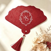 Éventail floral français personnalisé, souvenir de mariage pour invités, décor monogrammé avec pompon, éventails en papier pour mariage