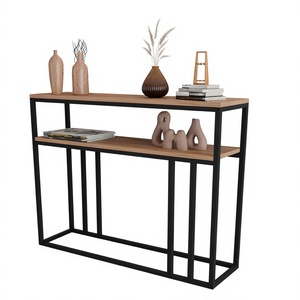 Consola de pared de 2 estantes para sala de estar, elegante, con estantes, construcción de aglomerado y metal - Product Image 1