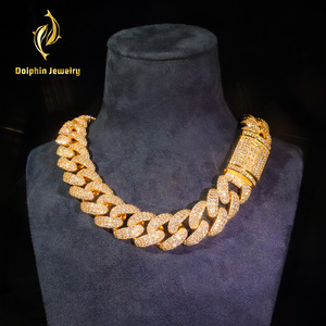 Chaîne cubaine personnalisée en moissanite entièrement sertie, collier <span class=keywords><strong>gourmette</strong></span> Miami Hip Hop en <span class=keywords><strong>or</strong></span> 18 carats, bijoux de luxe unisexe - Product Image 2
