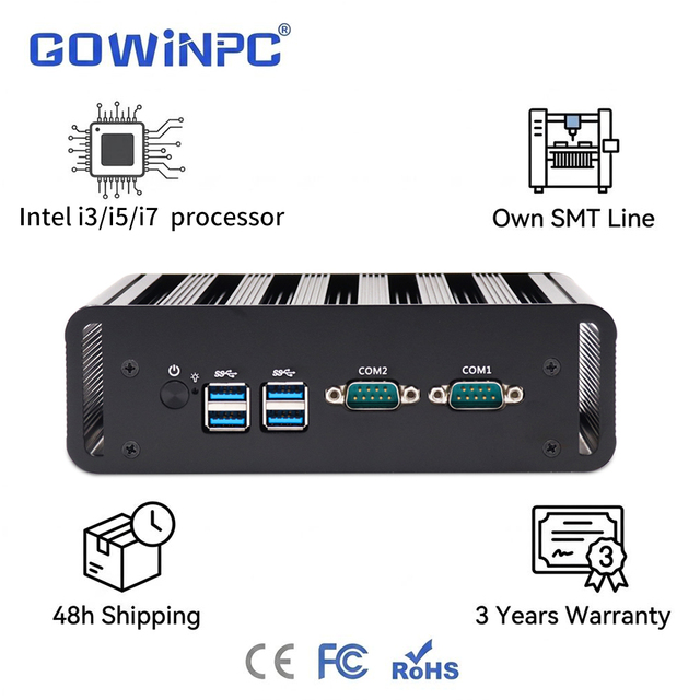 Fanless mini pc industrial intel core i7 5500U 7500U 8550U gen dual nic small form pc