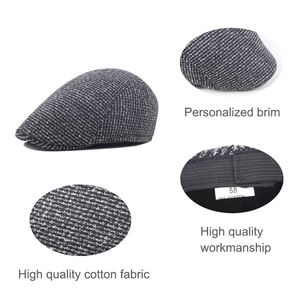 Usine en gros personnalisé classique vieil homme Nylon casquettes noir gris tricoté chasse laine mâle Plaid hiver lierre béret chapeau - Product Image 4