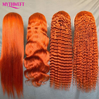 Vague d'eau gingembre-orange # Perruque Lace Front Transparente 13x6 13x4 en Cheveux Humains Colorée 350 Couleurs pour Femmes, Perruques Bouclées Profondes Pré-Pluckées