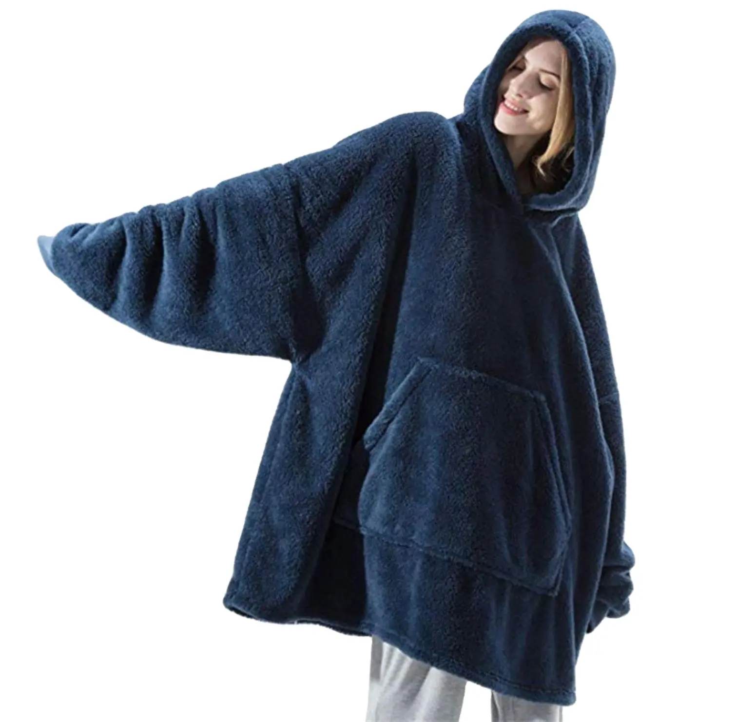 Hot selling high quality polyester warm soft flannel fleece wearable blanket hoodie blanket for winter wearable blanket