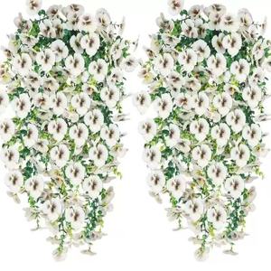 Flores Artificiales Colgantes FZY, Tipo Pansy, Color Morado y Blanco, Plástico, Decoración Interior y Exterior, 4 Colores Mezclados 0066 - Product Image 4