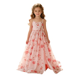 Vestido <span class=keywords><strong>de</strong></span> Princesa con Tirantes Finos y Estampado Floral, Vestido <span class=keywords><strong>de</strong></span> Fiesta con Cola Alta y Baja, Vestido <span class=keywords><strong>de</strong></span> Ceremonia para Niñas, Vestido <span class=keywords><strong>de</strong></span> Dama <span class=keywords><strong>de</strong></span> Honor - Product Image 1