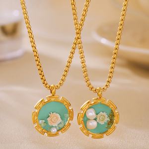 BINSHUO renkli damla yağ kolye gerdanlık takı paslanmaz çelik işık lüks çiçek inci kolye kadınlar için - Product Image 5