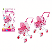 Poussette pour poupée en plastique rose glamour de style dessin animé avec mécanisme pliable pour filles de 4 à 6 ans 62x33x14 CM