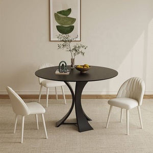 Mesa de Restaurante Redonda de 3 Plazas de Piedra Sinterizada Minimalista Italiana de Alta Calidad con Estructura de Hierro Blanco Puro, Duradera y Ecológica - Product Image 2