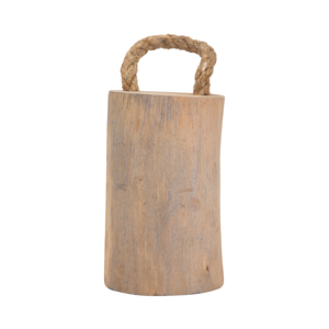 Butée de porte cylindrique en bois de teck avec poignée en corde pour la décoration intérieure, étagère, table basse, salon - Product Image 1