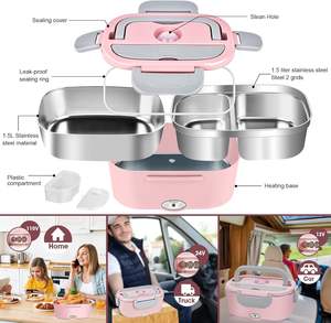 Accessoires de cuisine, boîte à lunch électrique chauffante portable en acier inoxydable, chauffe-aliments avec sac de transport, produits intelligents pour la maison - Product Image 3