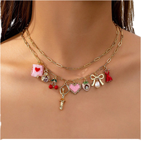 Collier de vacances d'été pour femmes avec pendentifs multiples Ballet Girl Cherry Bowknot Heart Necklace Women Fashion Jewelry