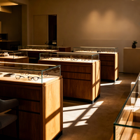 Minimalistische Holz-und-Glas LED-Beleuchtete Vitrinen Moderne Einzelhandels-Schaukästen für Schmuck, Brillen & Luxusgüter