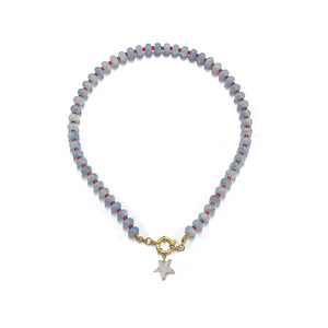 Collier ras du <span class=keywords><strong>cou</strong></span> en perles d'abacus en pierres précieuses naturelles avec pendentif étoile plaqué or 18 carats pour <span class=keywords><strong>femme</strong></span>, idéal pour les vacances d'été à la plage ou en bord <span class=keywords><strong>de</strong></span> mer - Product Image 2