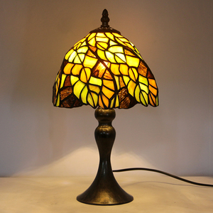 LongHuiJing 8Inch Stained Glass <strong>Table</strong> Lamp Antique Bronze Iron Base E26 E27 Autumn Green Leaf Butterfly Shade Factory - Product Image 5