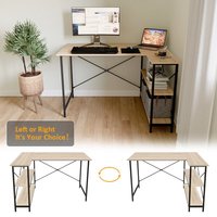 Bureau d'angle en PVC marron en forme de L, table d'étude réglable en hauteur, design moderne, bureau de travail