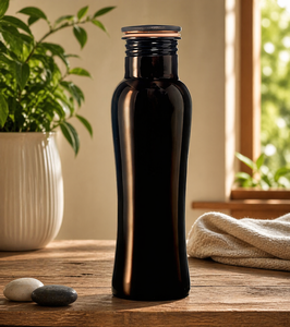 Black copper water <b>bottle</b> sleek insulated reusable leakproof <b>flask</b> elegant curved design for hot and cold drinks daily use - Product Image 1