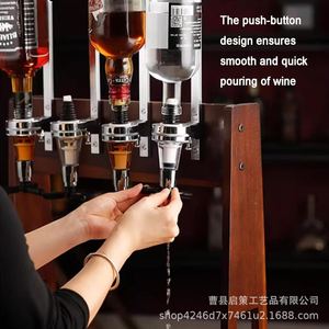 Solid Wood Wine Rack <b>Desktop</b> <b>Standing</b> Bar Dispensing Device Home Wine Pouring Rack With 4 Glasses - Product Image 2