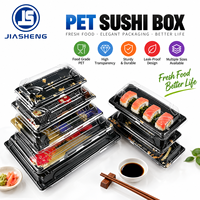 Plateau à sushi jetable de luxe en PET noir avec couvercle transparent anti-buée pour vente en gros