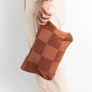 Jakarlı Havlu Kumaş El Çantası Portföy Çanta Moda Toptan Fermuarlı Kapatmalı Kozmetik Makyaj Çantası - Product Image 3