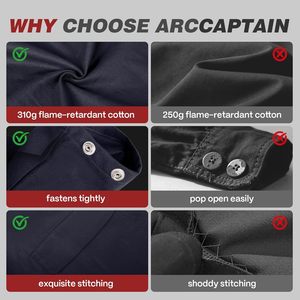 ARCCAPTAIN Veste de soudage en coton ignifuge (<span class=keywords><strong>FR</strong></span>) importée, 11 oz, lavage à la main uniquement, pour hommes et femmes - Product Image 6